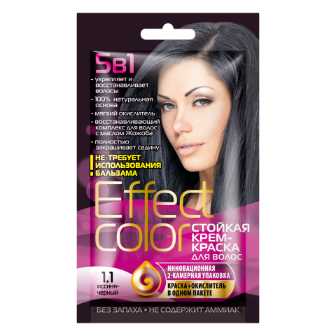 Cтойкая крем-краска для волос «Effect Сolor» 1.1 иссиня-черный срок годности 08.2022