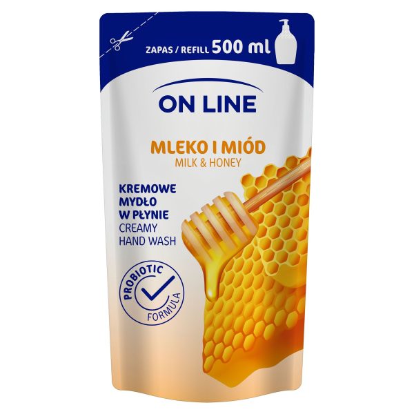 Vedelseep “On line”, mee ja piima, täitepakend 500ml