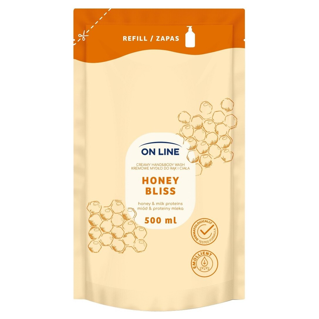 Nestesaippua ”On line”, hunaja ja maito, täyttö 500ml Nestesaippua ”On line”, hunaja ja maito, täyttö 500ml