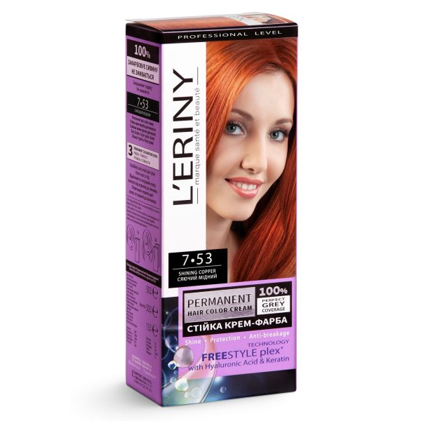Permanent hair color cream L’ERINY, 7.53 Shining copper