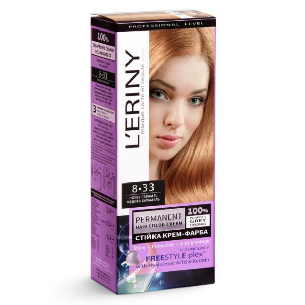 Стойкая крем-краска для волос L’ERINY, 8.33 Honey caramel