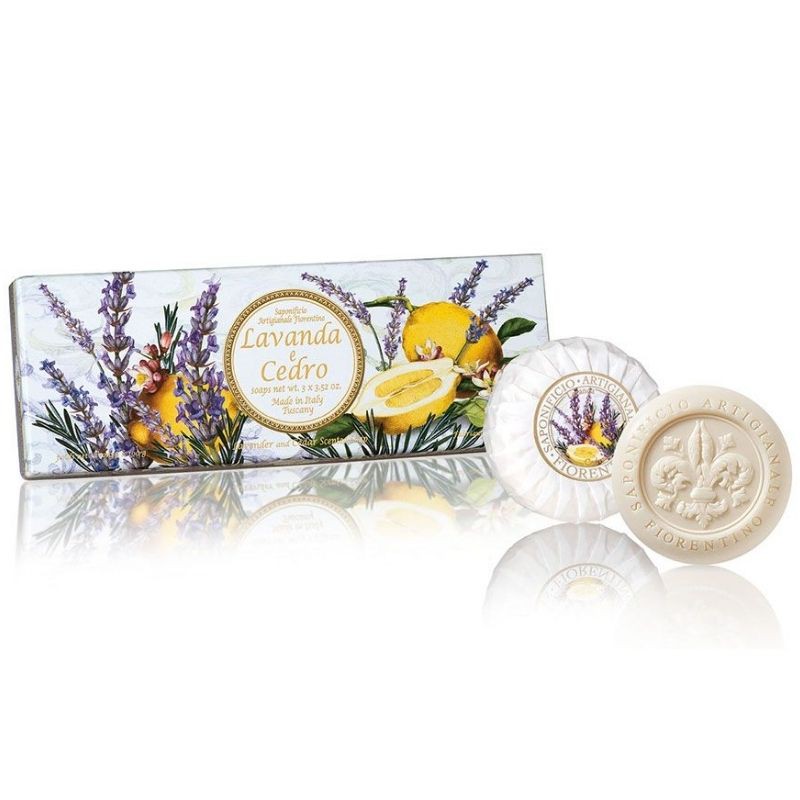 Seepide komplekt “Fiorentino”,”Lavanda&Cedro”, lavendel ja seeder-sidrun 3x100g Seepide komplekt “Fiorentino”,”Lavanda&Cedro”, lavendel ja seeder-sidrun 3x100g