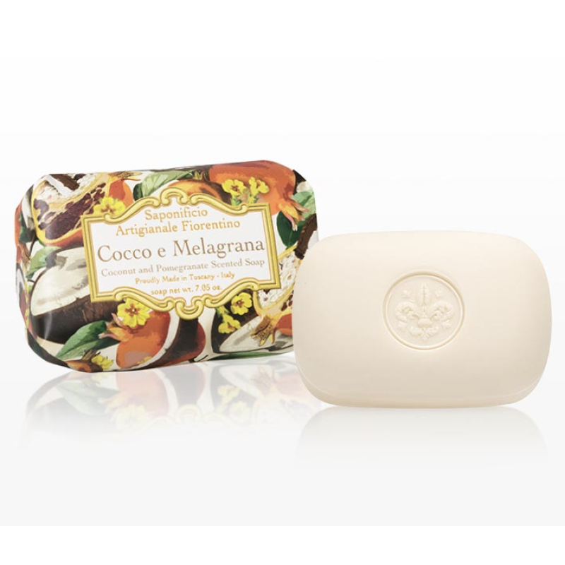 Seep “Fiorentino” “Cocco E Melagrana”,(kookospähkli ja granaatõuna lõhnaga), 200 g Seep “Fiorentino” “Cocco E Melagrana”,(kookospähkli ja granaatõuna lõhnaga), 200 g