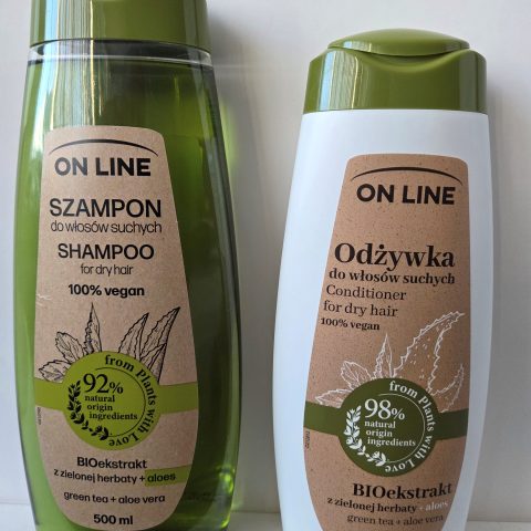 Komplekt Šampoon ja palsam juustele 1+1 «On Line 100% Vegan» “Roheline tee ja aaloe”