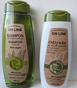 Komplekt Šampoon ja palsam juustele 1+1 «On Line 100% Vegan» "Roheline tee ja aaloe"